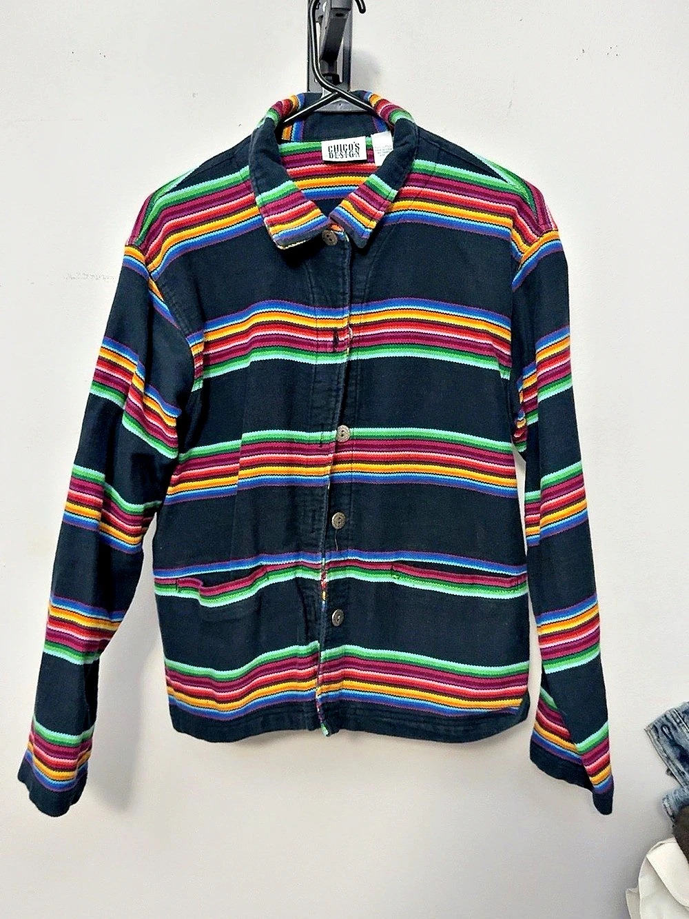 Chico's Design Striped Cotton Shirt Jacket in Black Size 2